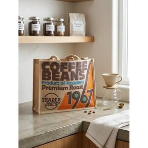 TRADER JOE'S COFFEE BEANS Pasadena Burlap Jute Tote Reusable Shopping Bag NWT